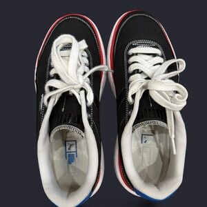 Puma Black and White Sneakers with Red and Blue Accents